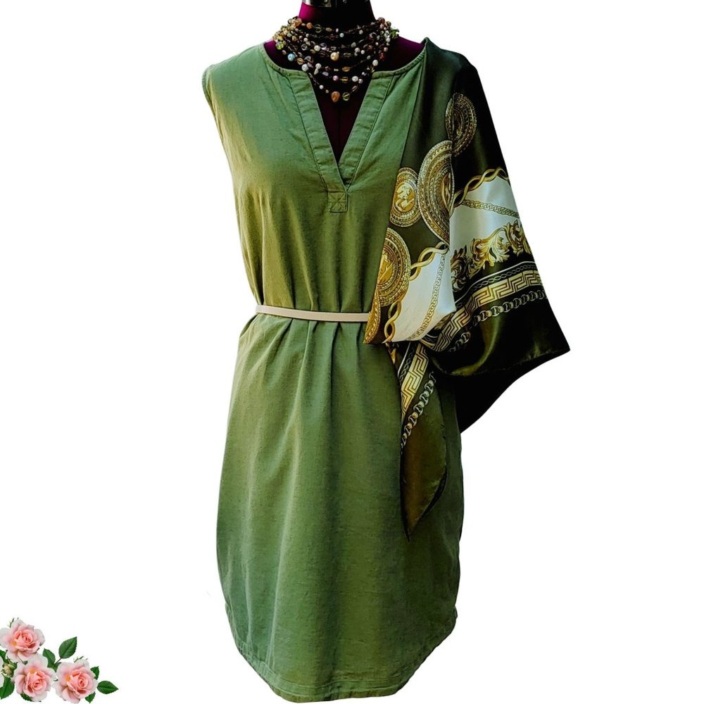 Time & Tru Jumper Dress Women's XL Miniminalist Linen Blend Sleeveless Green